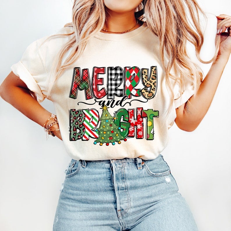 Merry and bright with tree 41926 DTF transfer