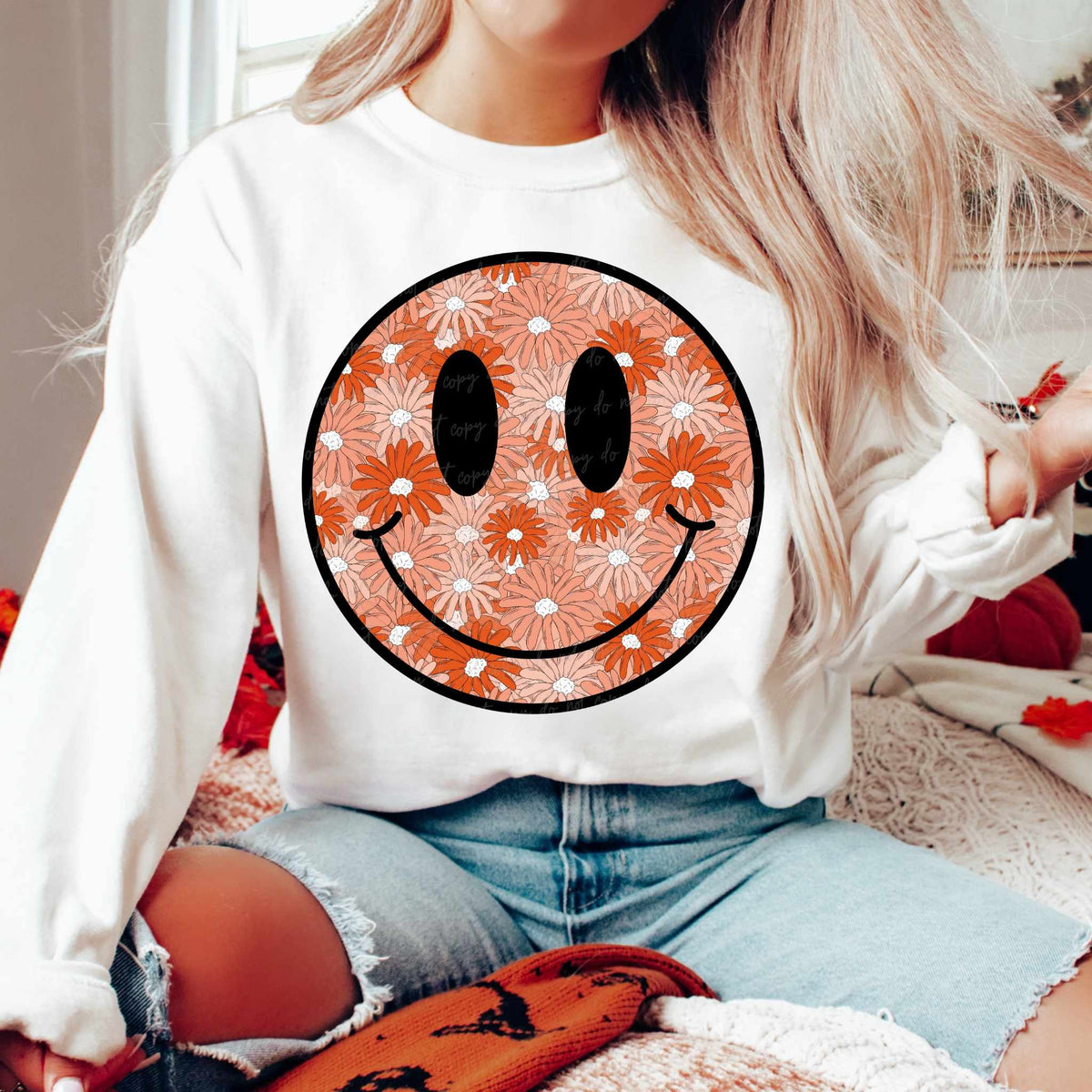 Orange floral happy face (VIRGO) 39951 DTF Transfer