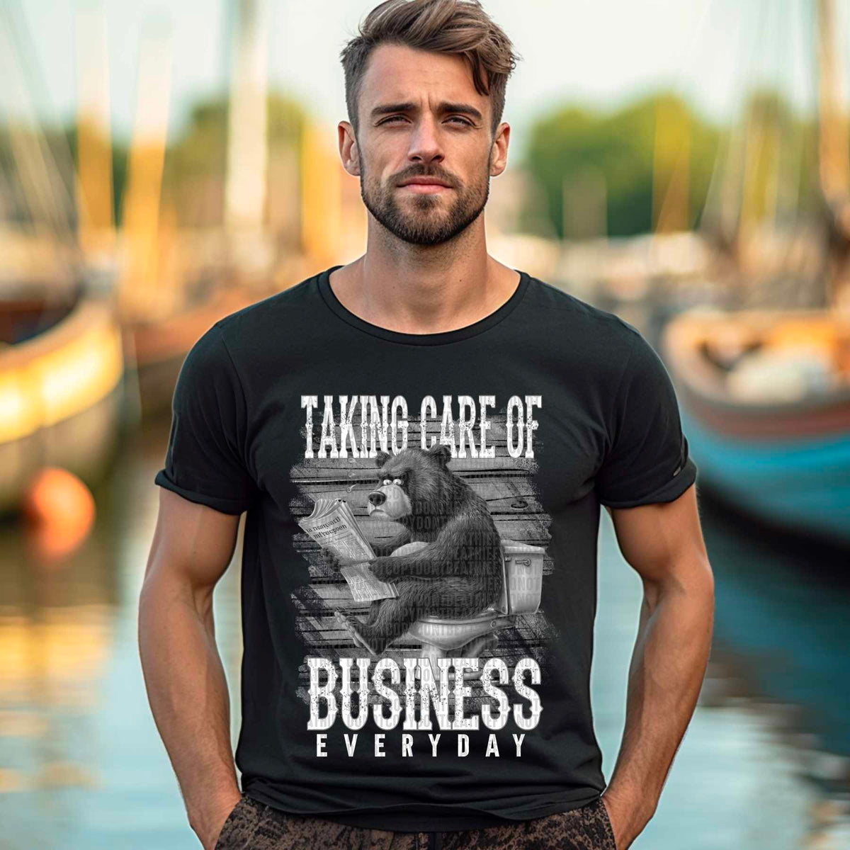 Taking care of business everyday bear no color white font 41591 DTF transfer