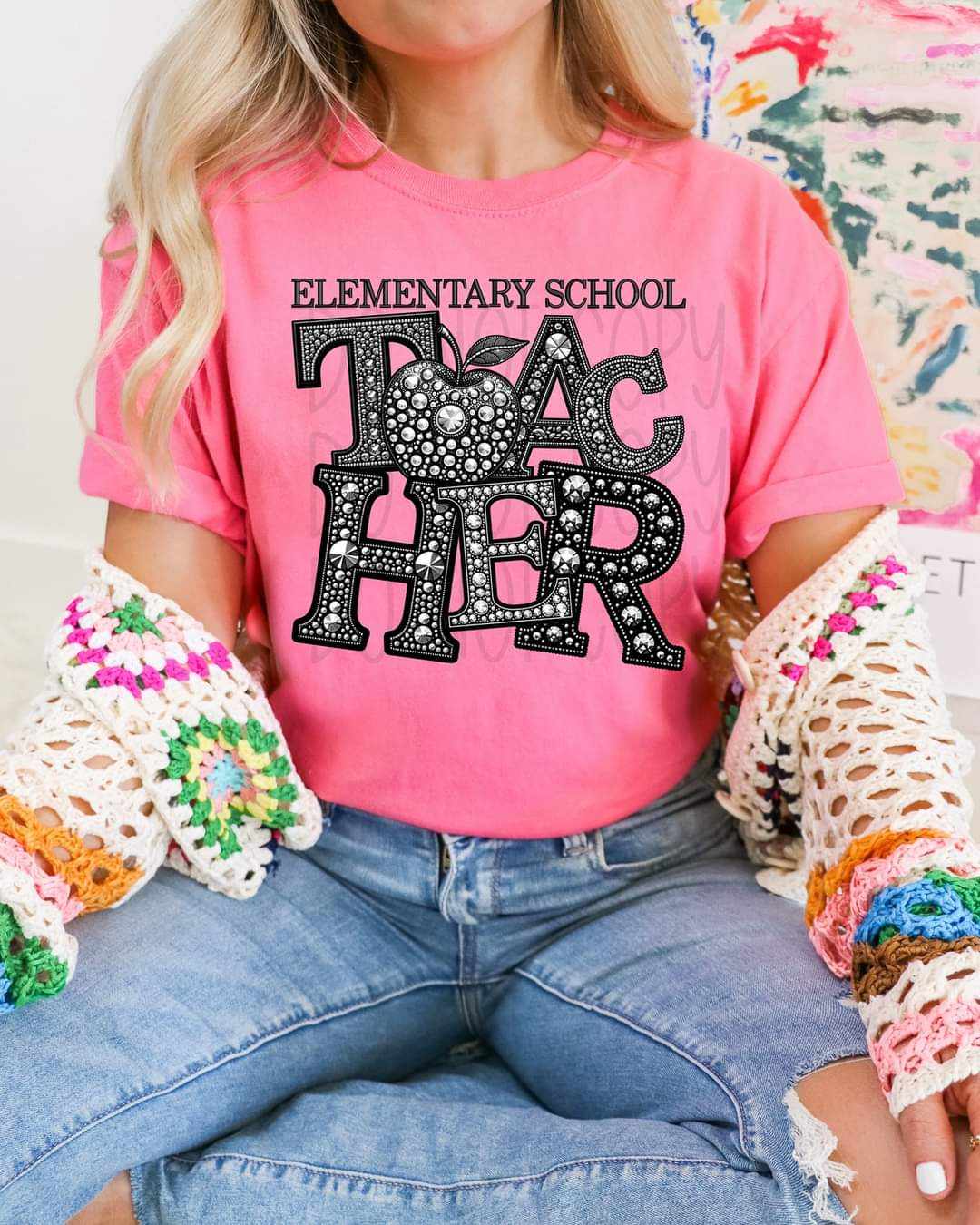 Elementary school teacher rhinestone 41129 DTF transfer