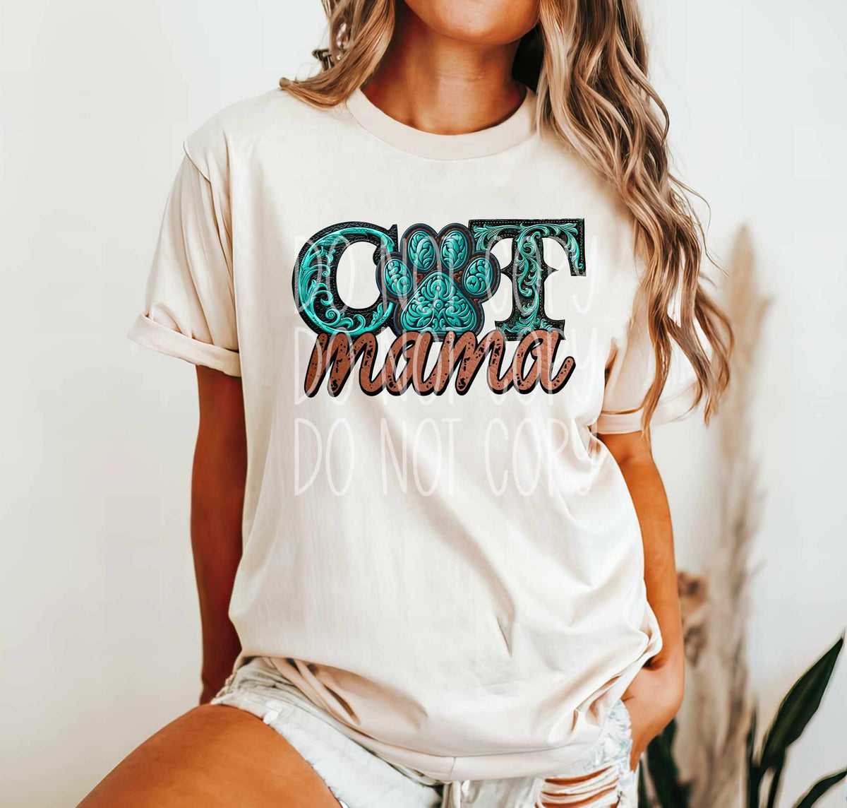 Cat mama teal 43214 DTF transfer