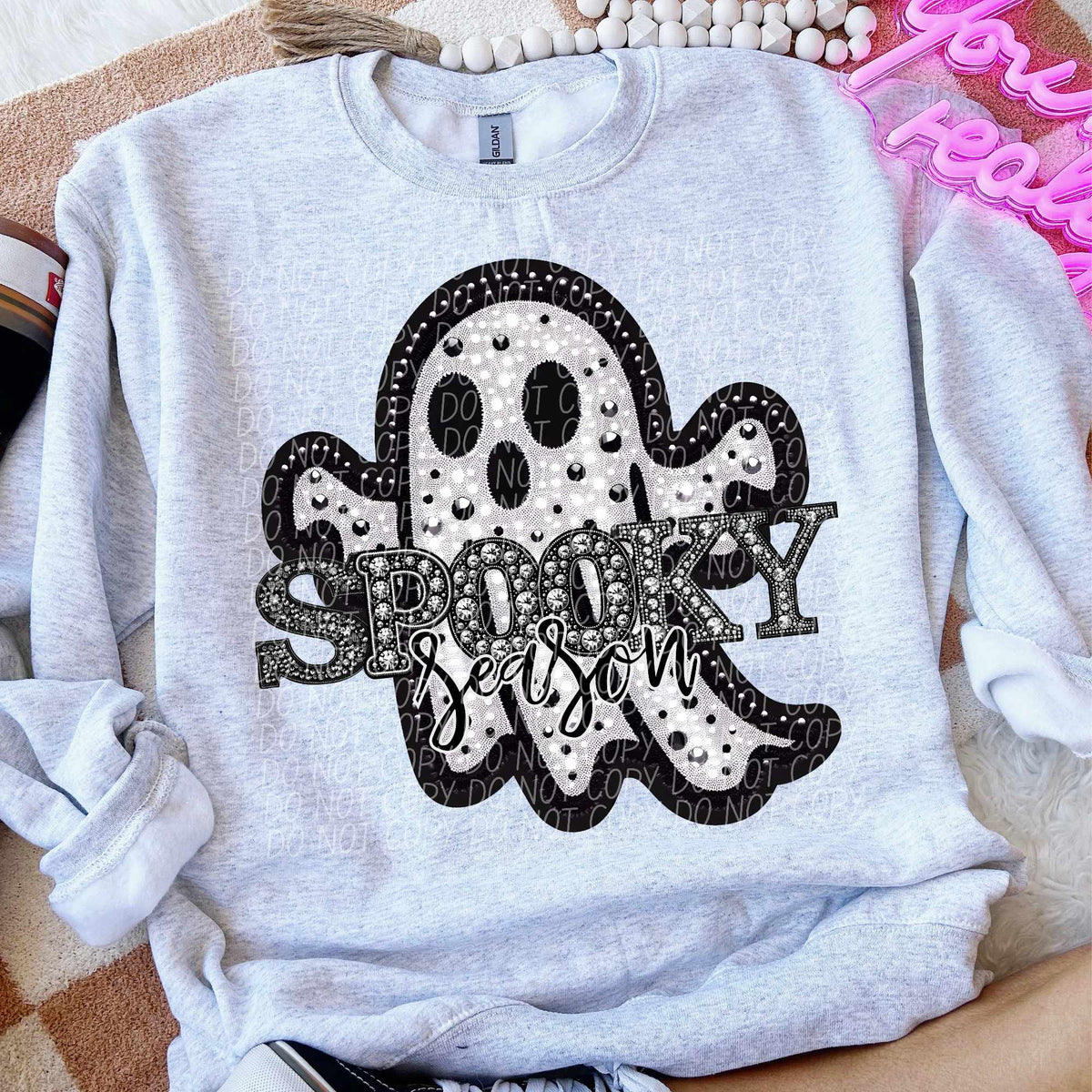 Spooky season rhinestone white ghost (CITY) 43089 DTF transfer