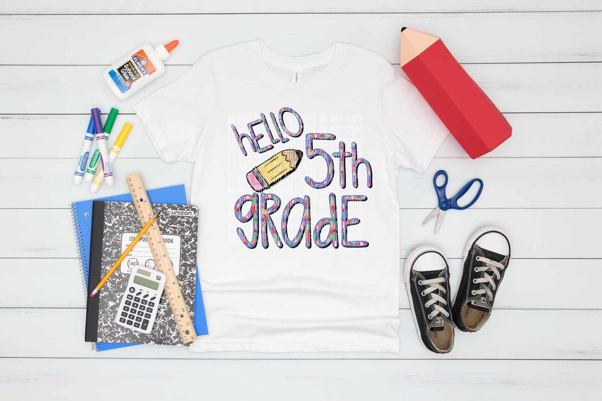Hello 5th grade brushstroke with pencil (CCDD) 43115 DTF transfer