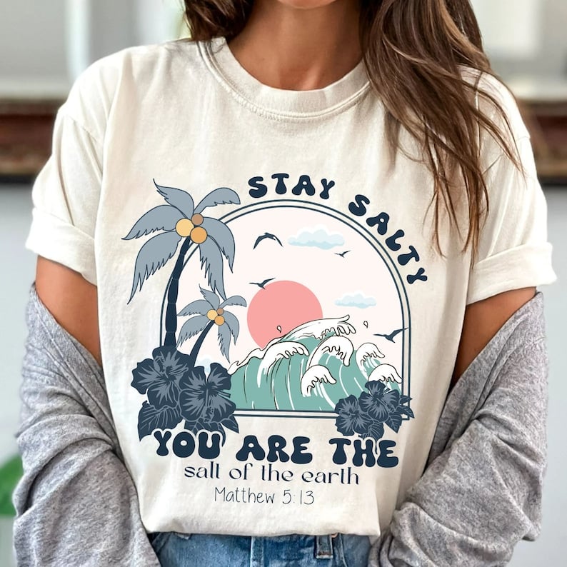 Stay salty you are the salt of the earth blue palm trees 41962 DTF transfer