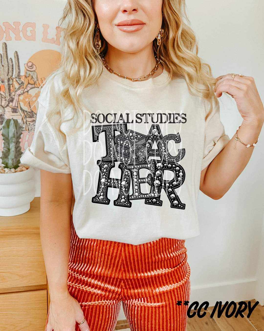 Social studies teacher rhinestone 41138 DTF transfer