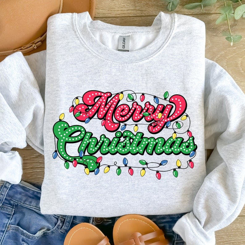 Merry christmas red and green with lights 41931 DTF transfer