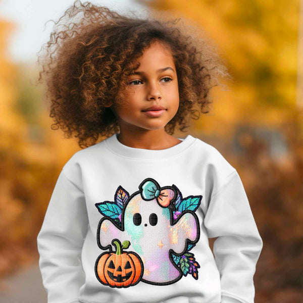 Ghost with colorful bow and leaves 43065 DTF transfers