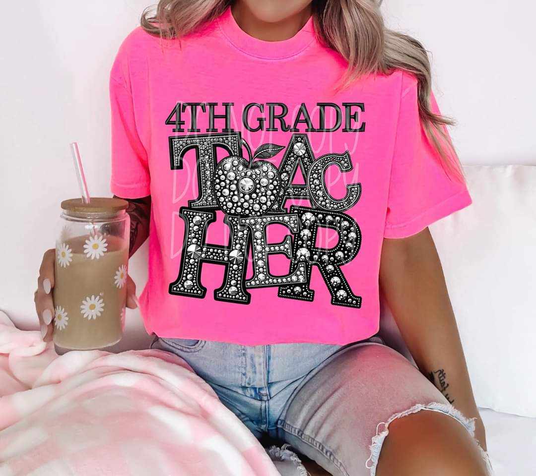 4th grade teacher rhinestone 41147 DTF transfer