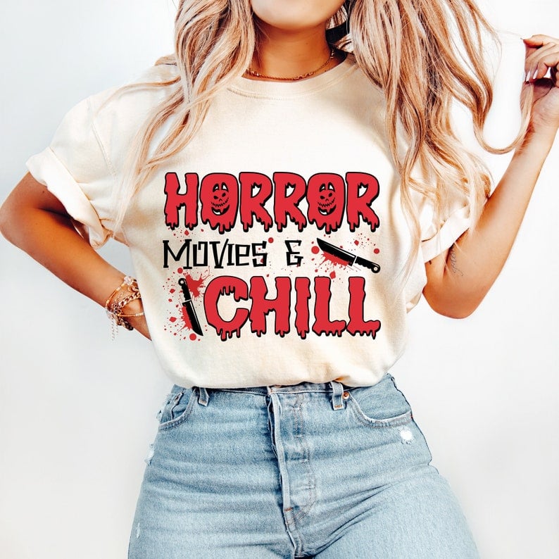 Horror movies & chill red font 41958 DTF transfer