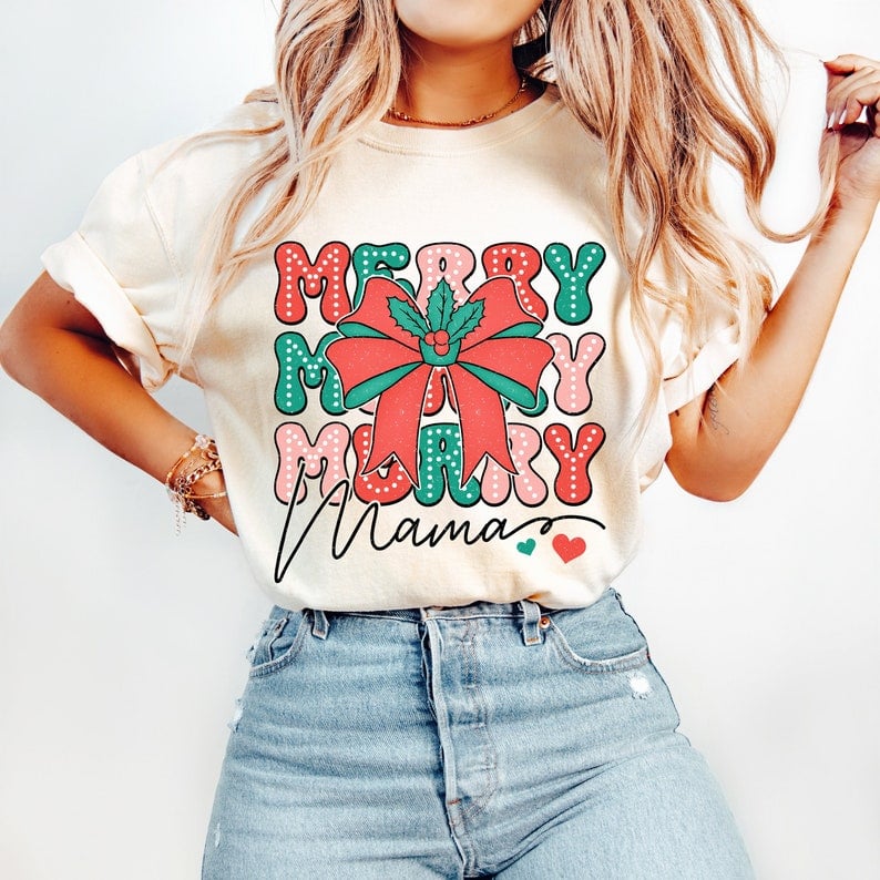 Merry mama stacked with bow 41935 DTF transfer