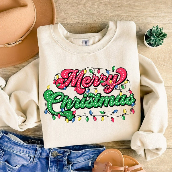 Merry christmas red and green with lights 41931 DTF transfer