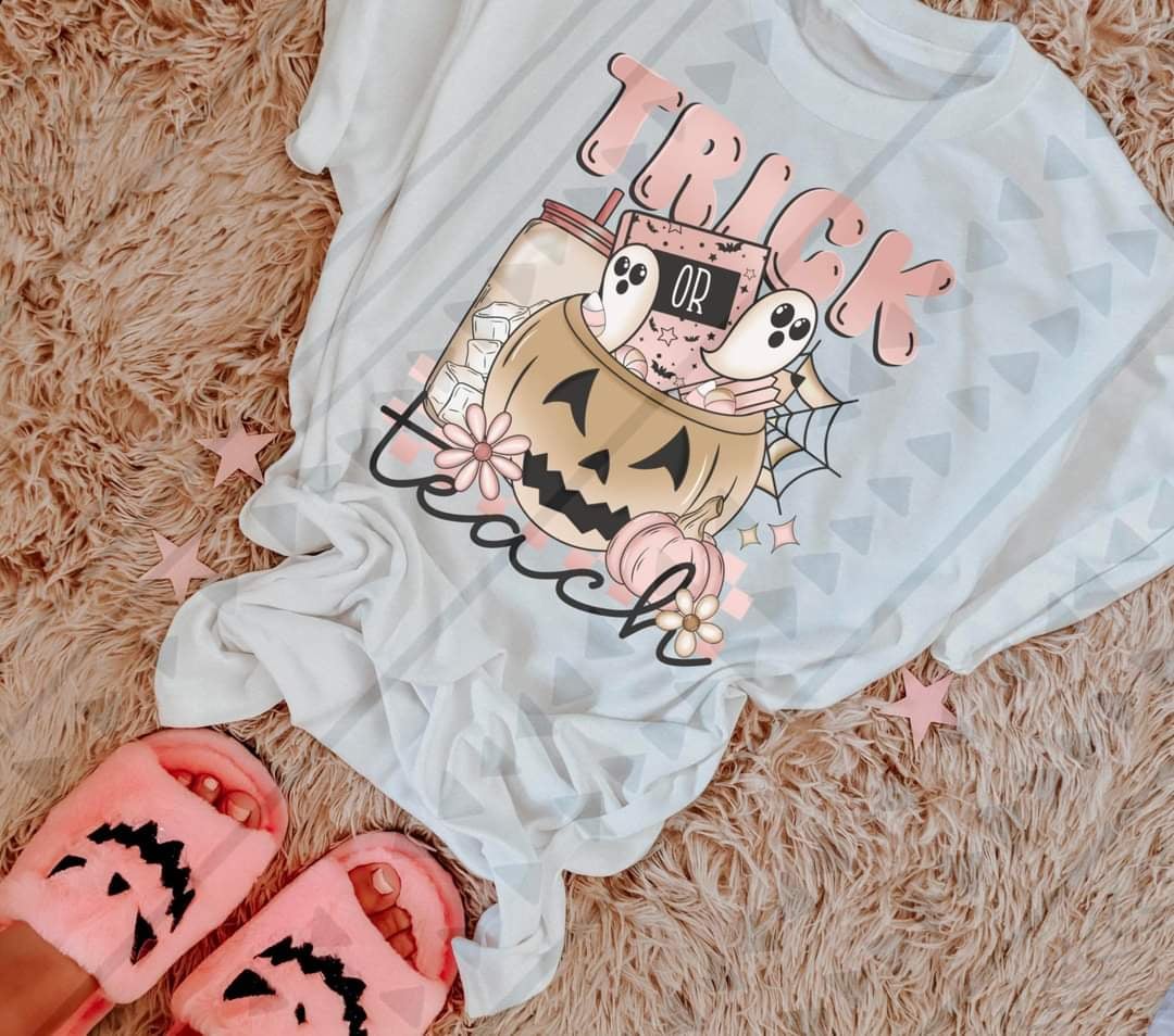 Trick or teach pink font 39872 DTF transfer