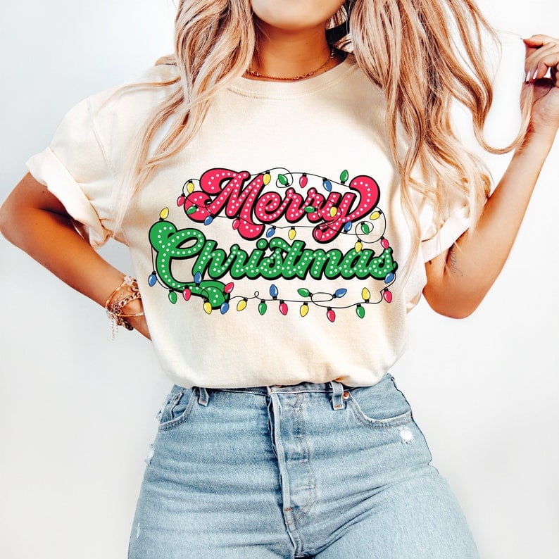 Merry christmas red and green with lights 41931 DTF transfer