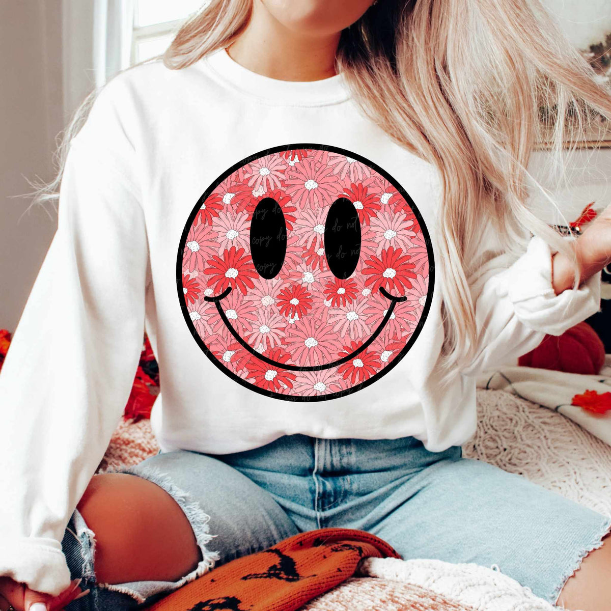 Red floral happy face (VIRGO) 39952 DTF Transfer