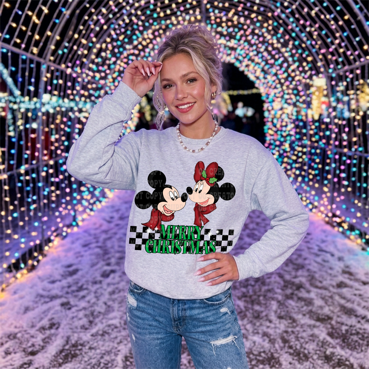 Merry mouse Christmas checkered (RRD) DTF transfer
