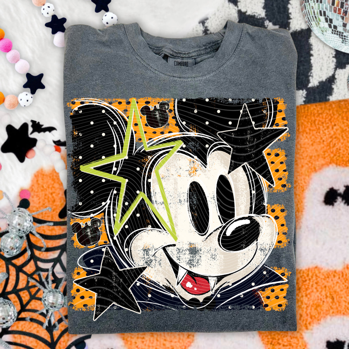 Boy mouse vampire orange polka dot stripes (AG) DTF Transfer