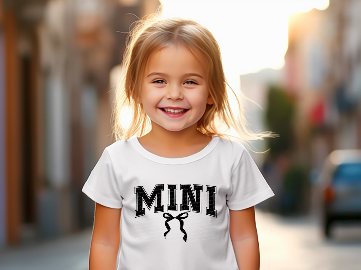 Mini Curve Varsity Font Black Bow 86588 DTF Transfer