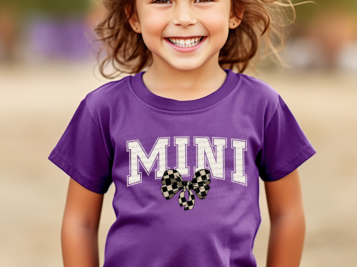 Mini Curve Varsity Font Checkered Bow 86720 DTF Transfer