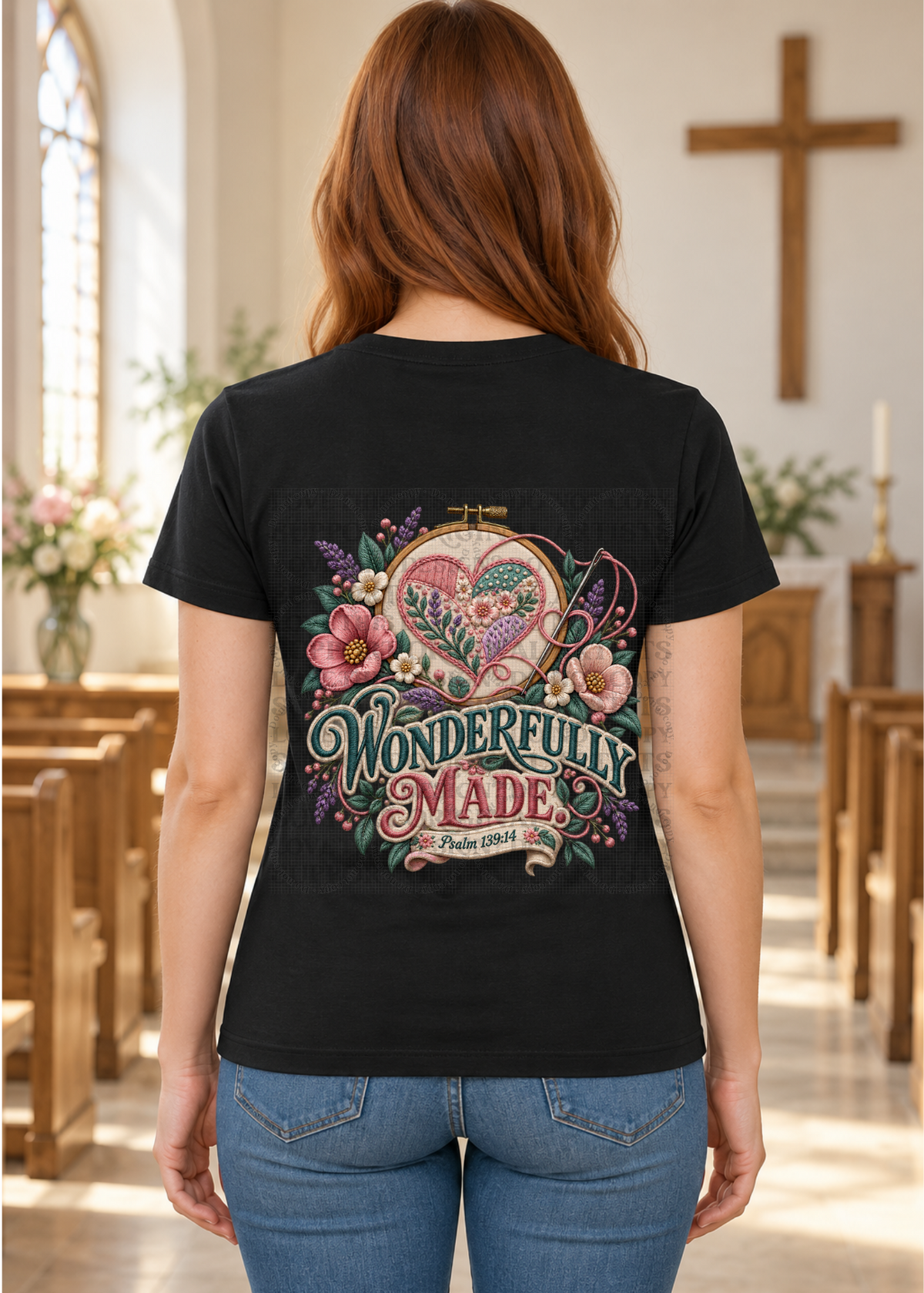 Wonderfully made embroidered heart DTF Transfer