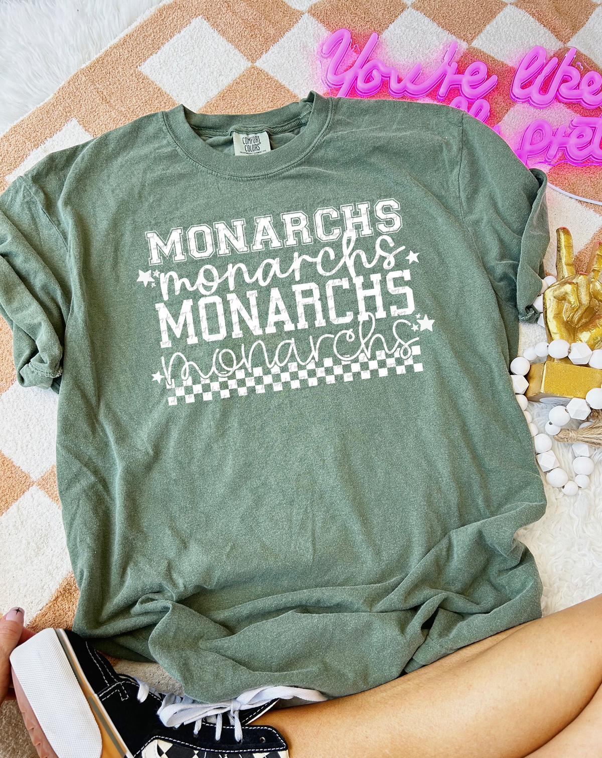 Monarchs Varsity And Cursive Font White 86778 DTF Transfer