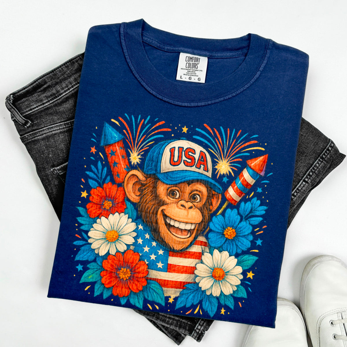 USA Patriotic Monkey (SDD) DTF transfer
