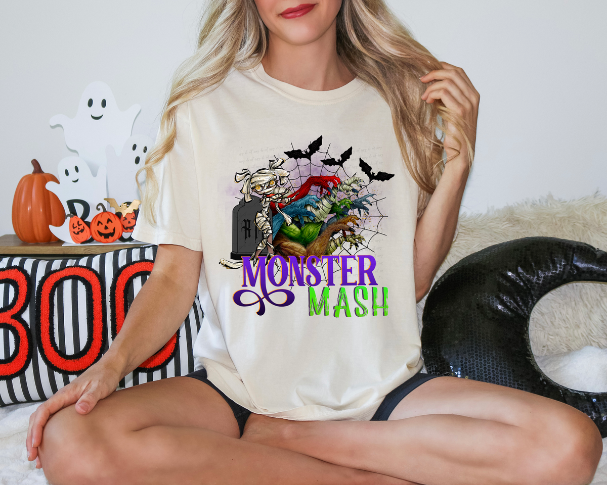 Monster Mash Tombstone Hands Bats Mummy Spider Web 115956 DTF transfer
