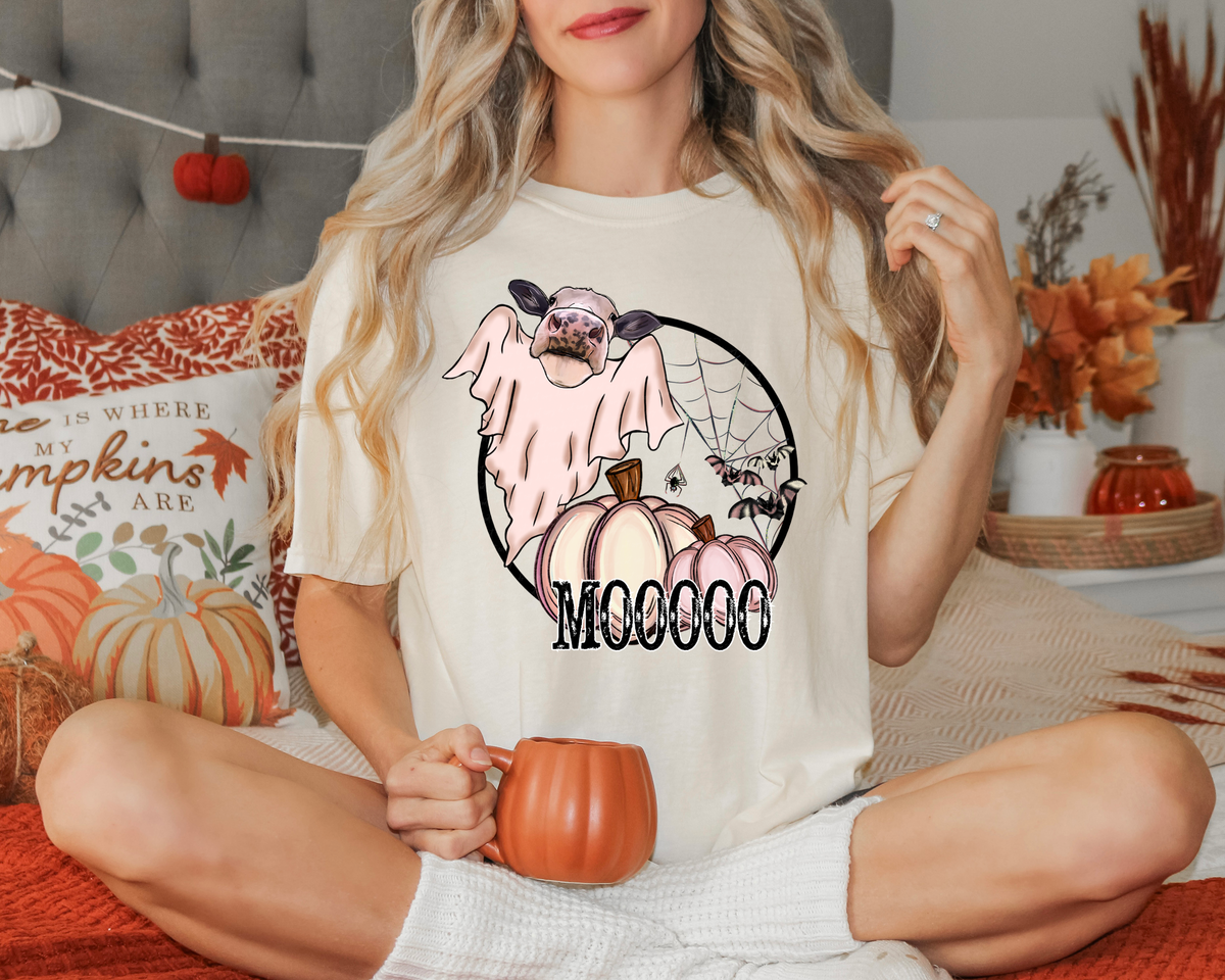 Mooooo Cow Ghost Pumpkins Circle 115726 DTF Transfer