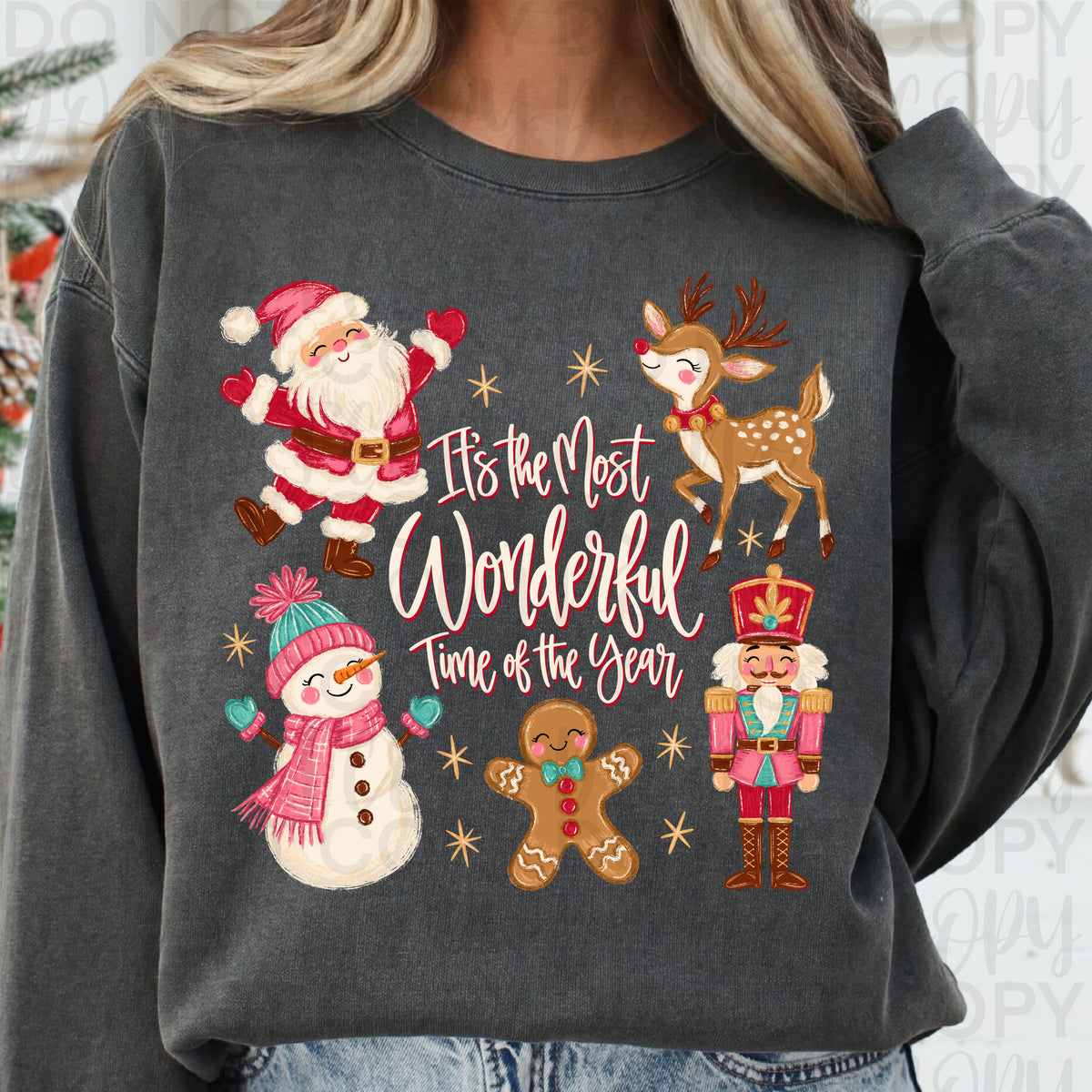 It's the most wonderful time of the year- Santa snowman gingerbread nutcracker and deer (UAC) DTF Transfer