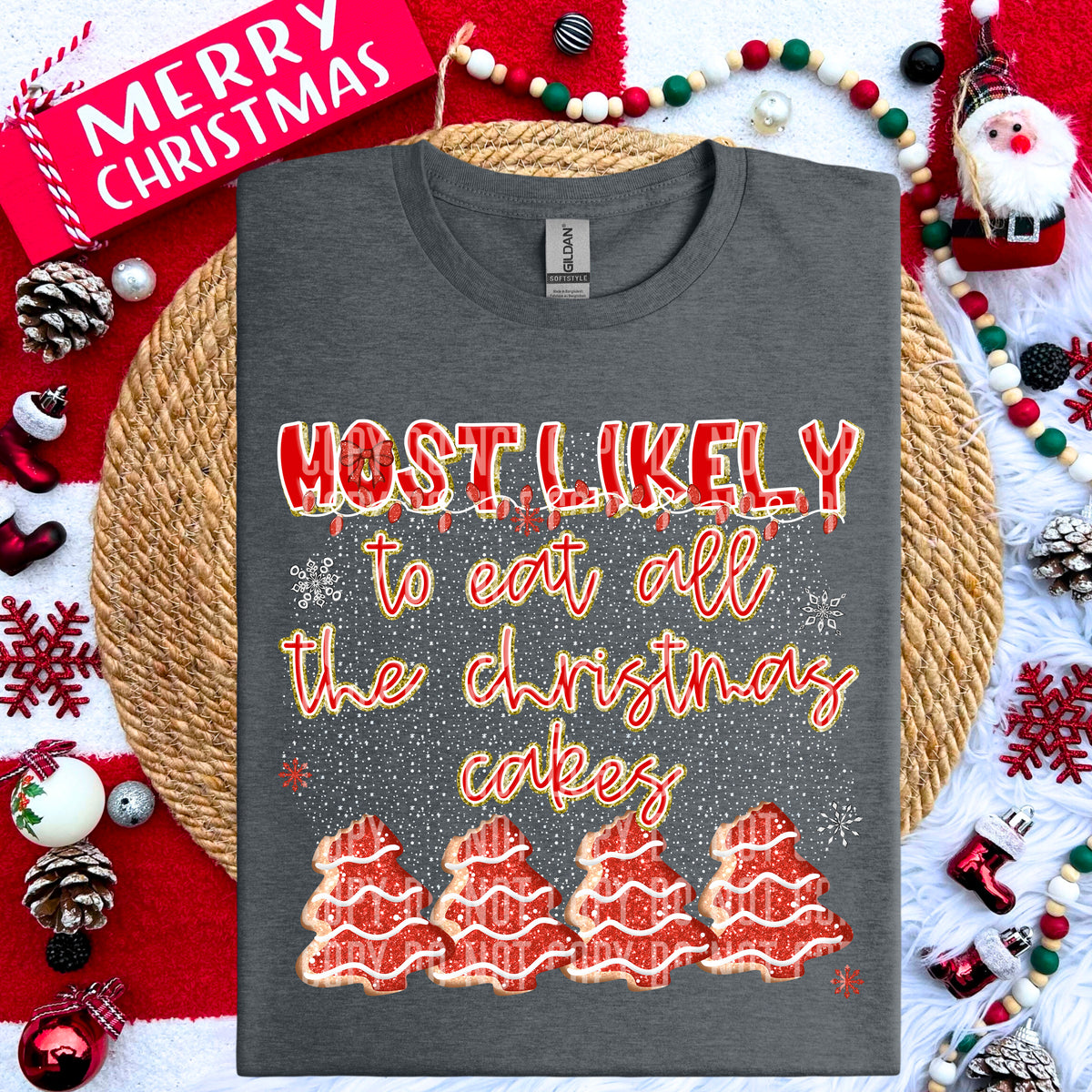 Most Likely To Eat All The Christmas Cakes Red 69182 DTF transfer