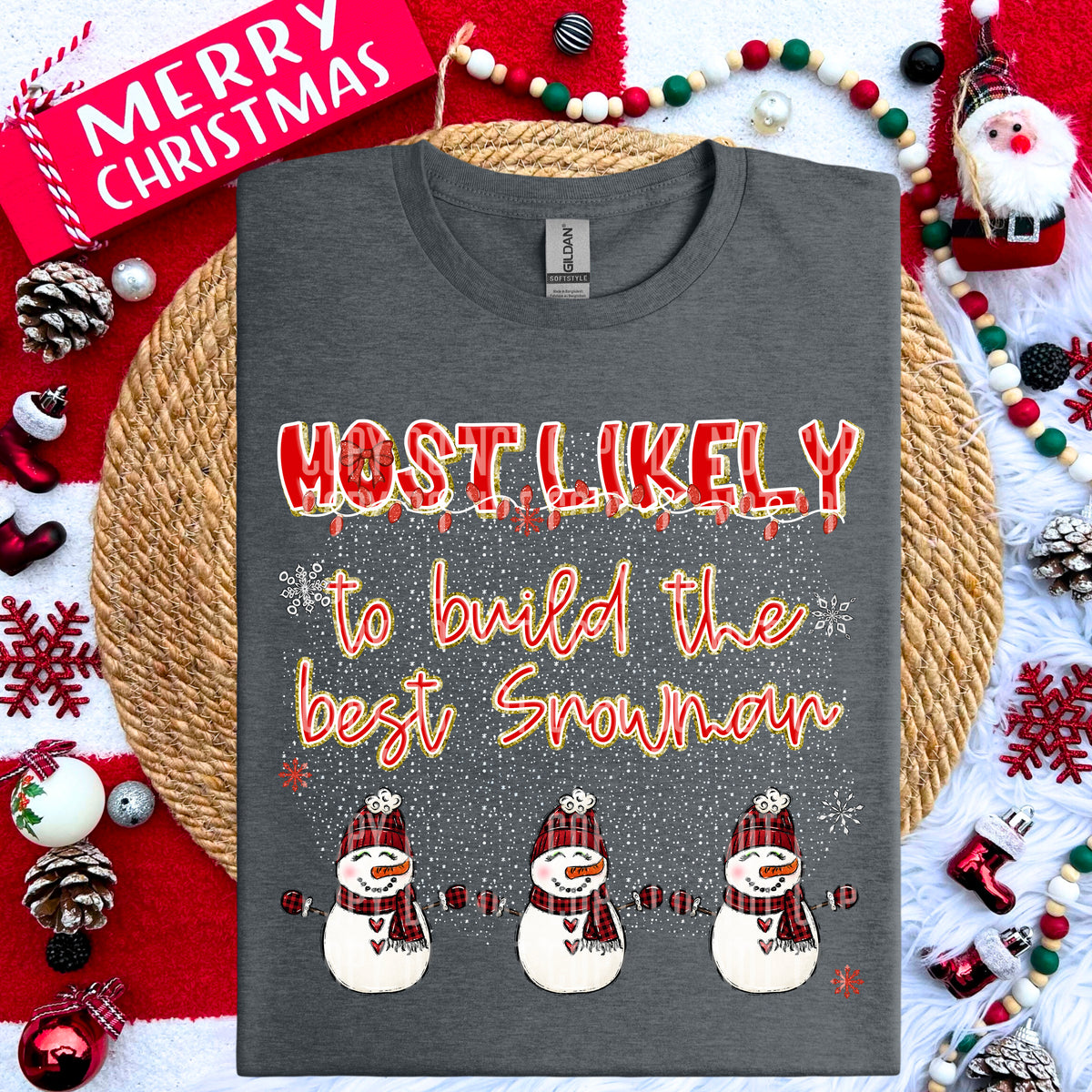 Most Likely To Build The Best Snowman Red Scarf 69191 DTF transfer