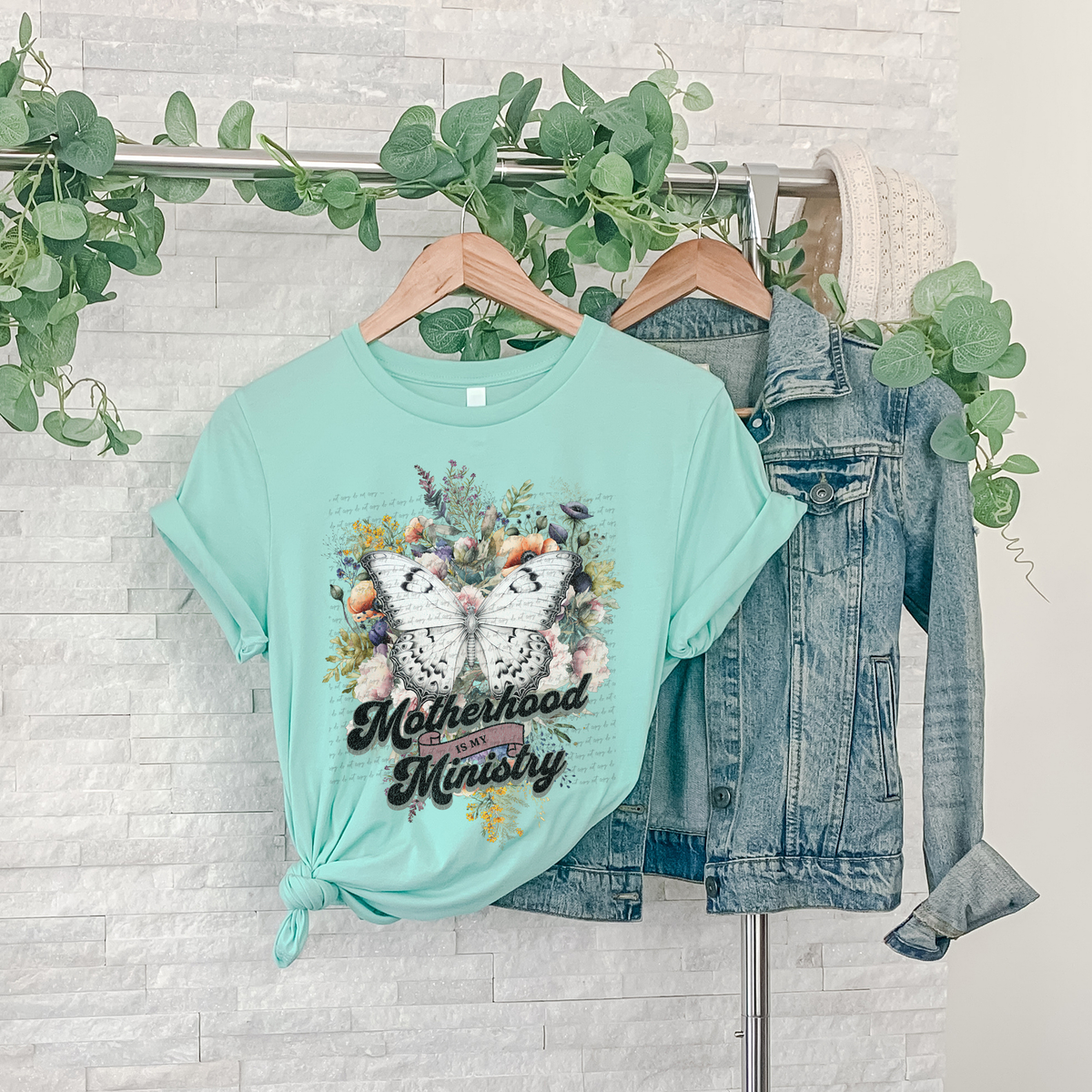 Motherhood Is My Ministry Butterfly Floral Black Font 81354 DTF Transfer