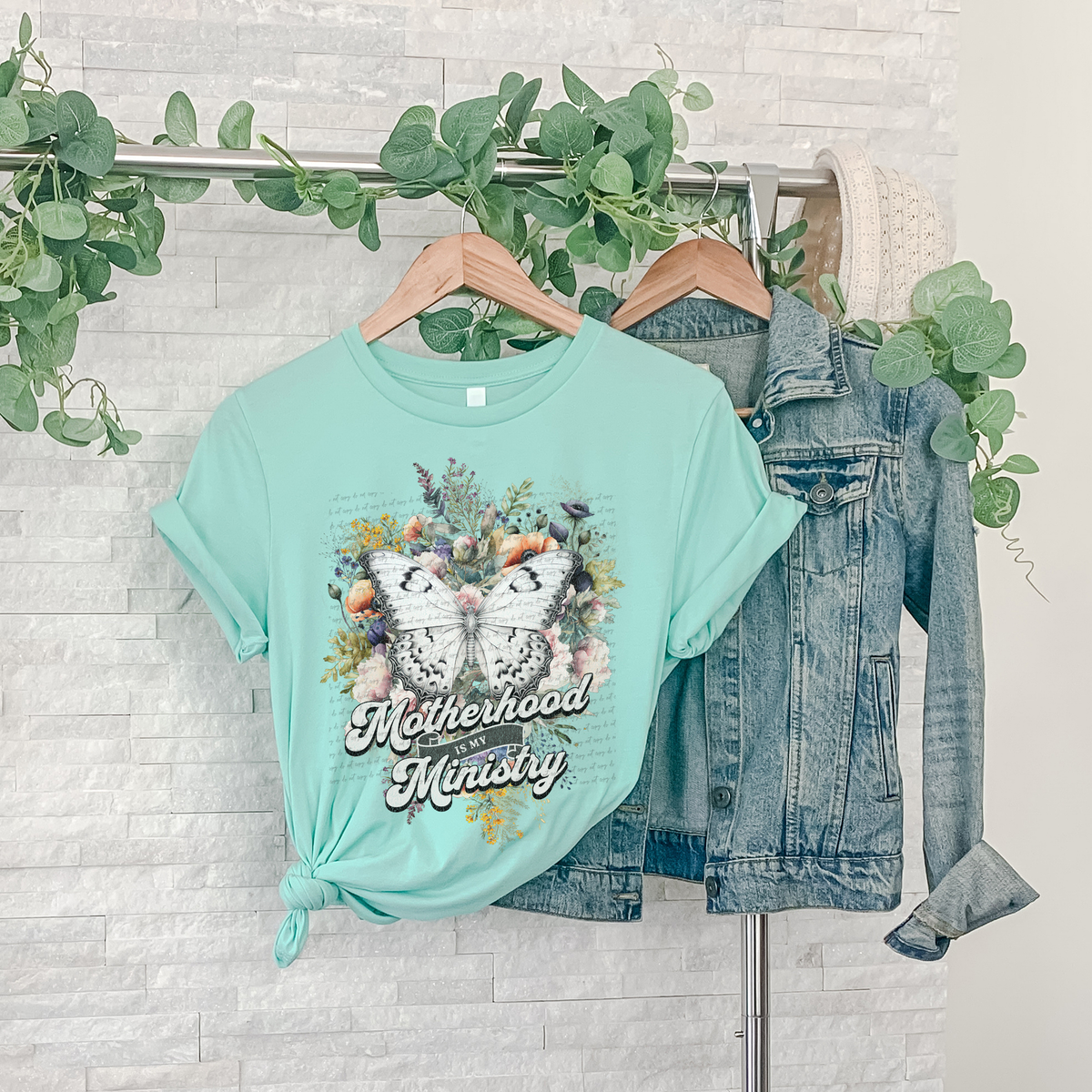 Motherhood Is My Ministry Butterfly Floral White Font 81355 DTF Transfer