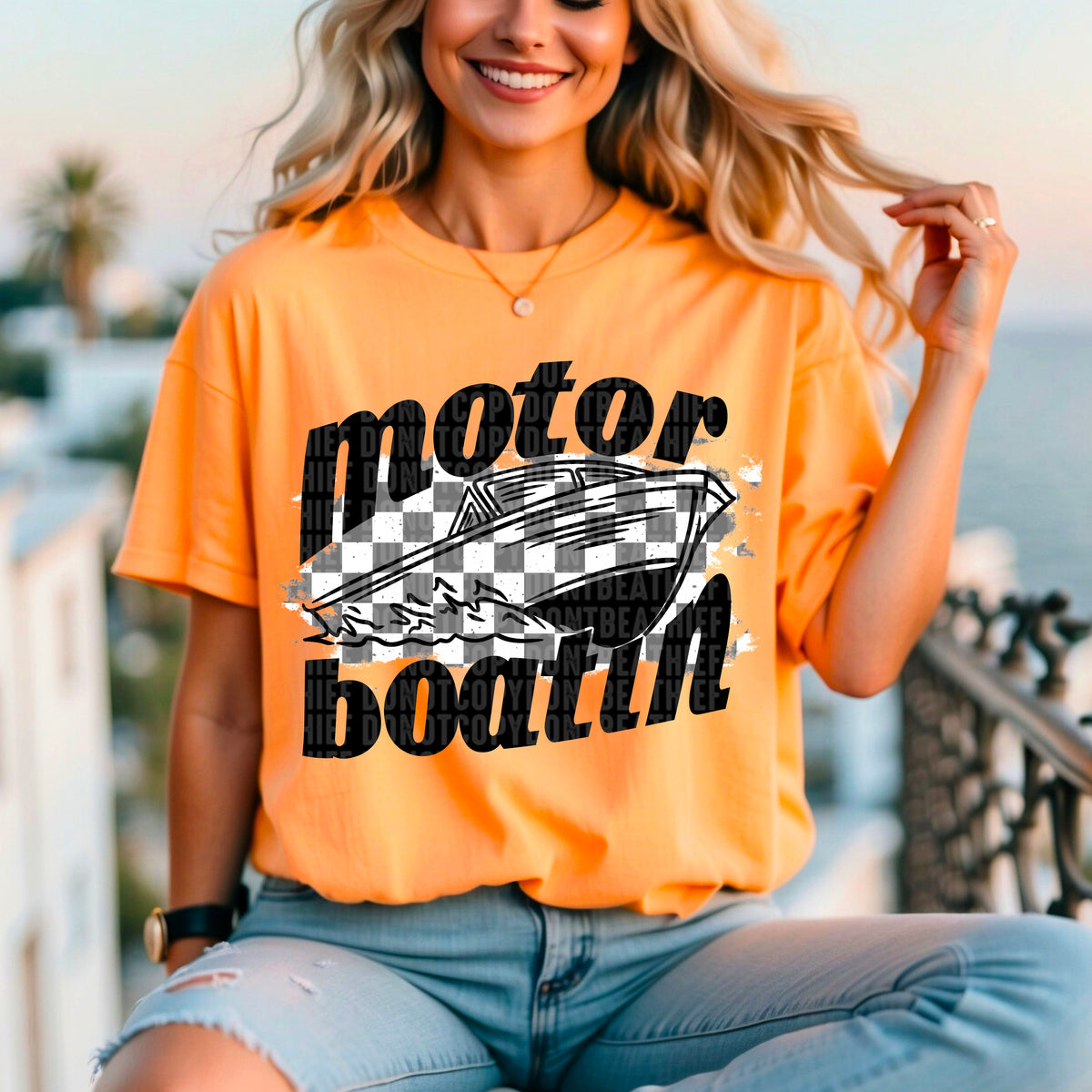 Motor Boatin' Checkered 104368 DTF transfer