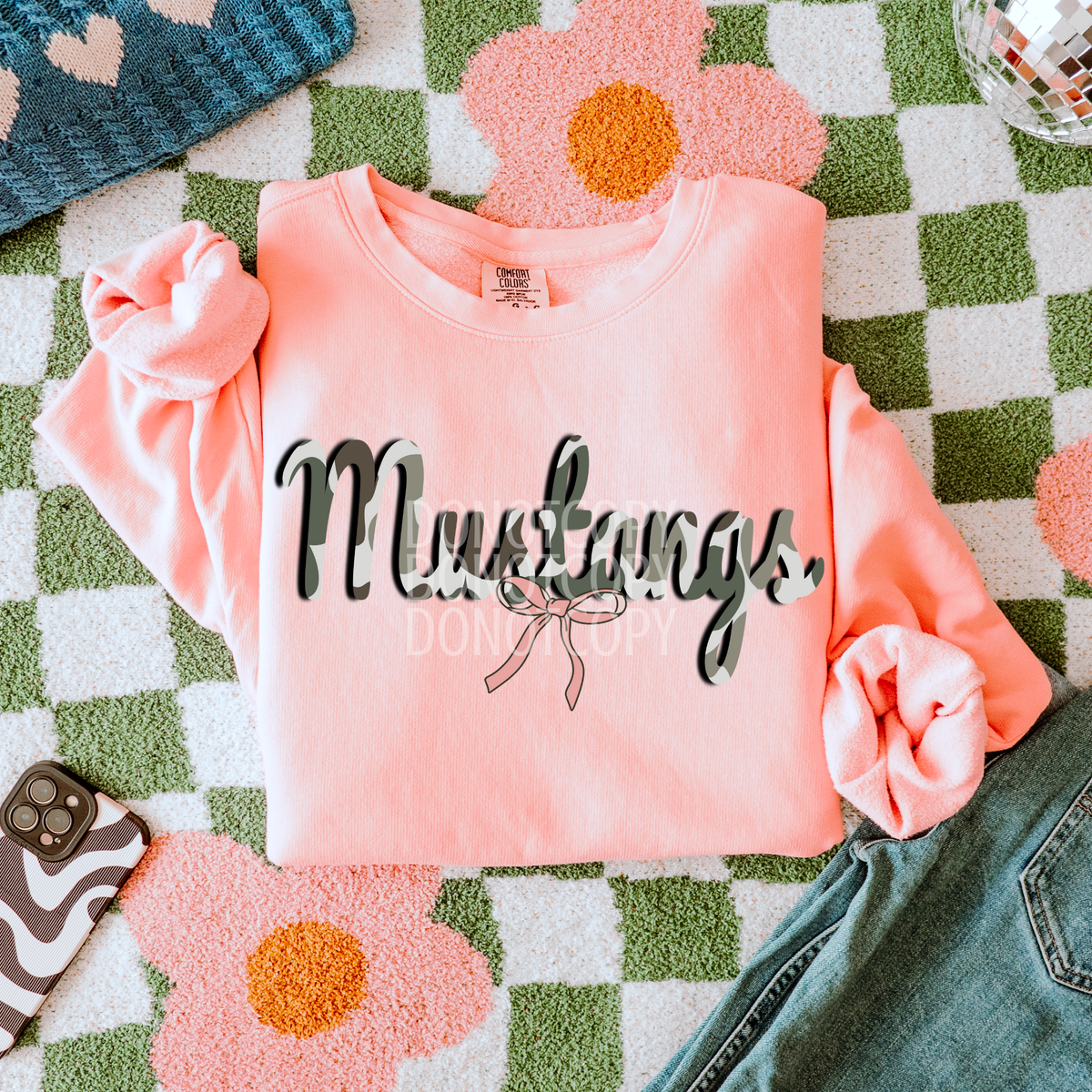 mustangs camo with pink bow (CSG) DTF Transfer