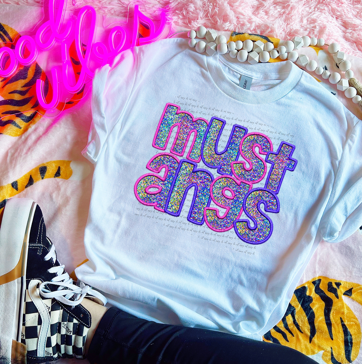 Mustangs Faux Embroidery Pink Blue 76071 DTF Transfer