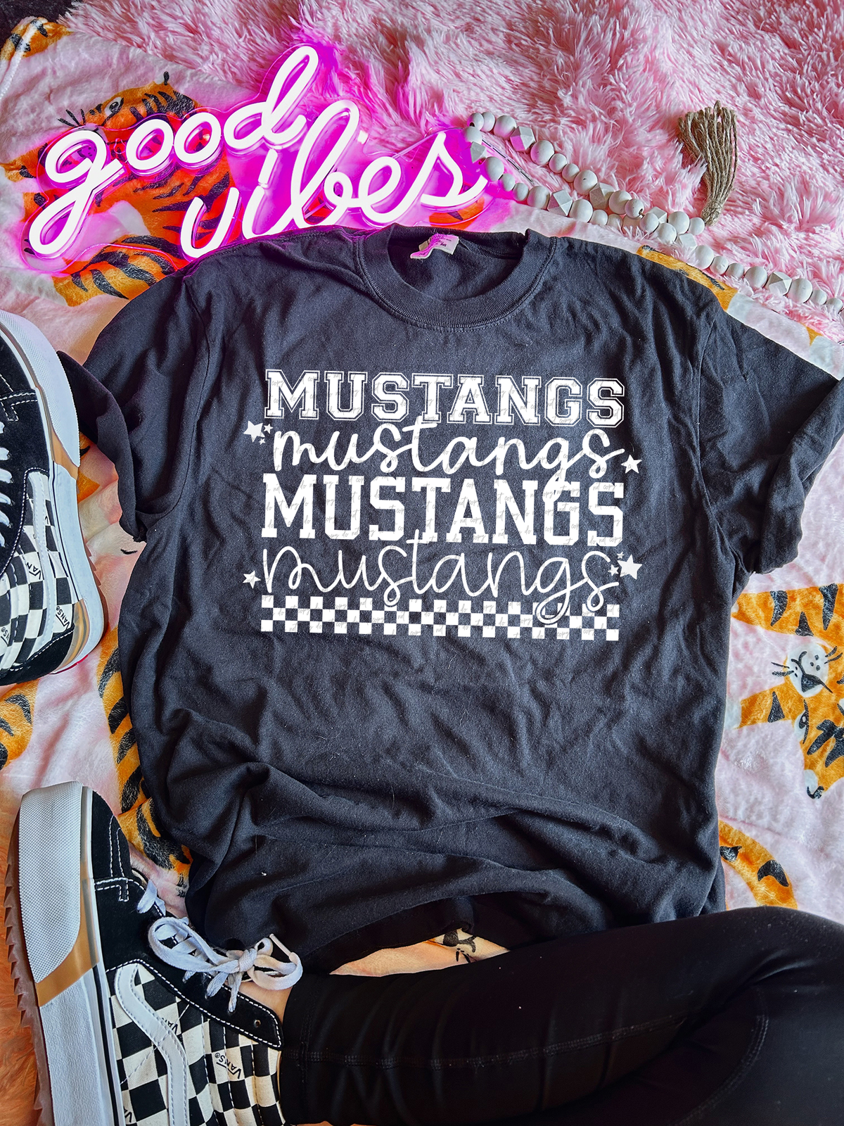 Mustangs Varsity And Cursive Font White 86779 DTF Transfer