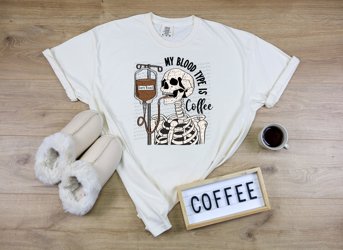 My Blood Type Is Coffee Skellie Speckled 89019 DTF Transfer