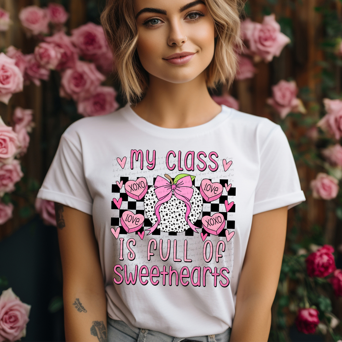 My Class Is Full Of Sweethearts Checkered Bow 81744 DTF Transfer
