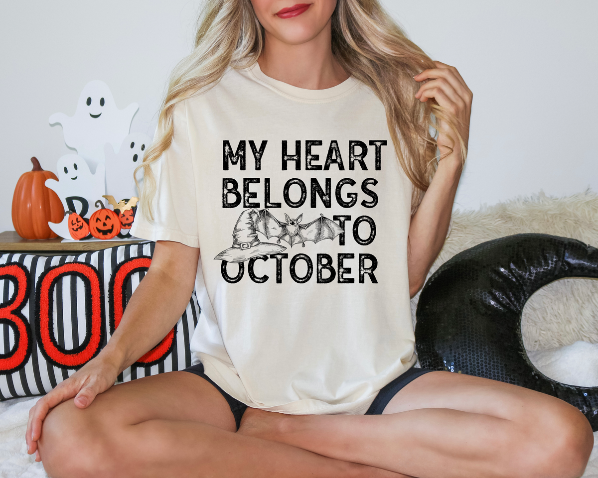 My Heart Belongs To October Witch Hat Bat 115878 DTF Transfer