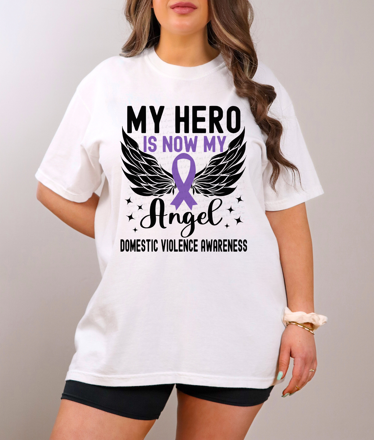 My Hero Is Now My Angel Domestic Violence Awareness Wings and Purple Ribbon 116084 DTF Transfer