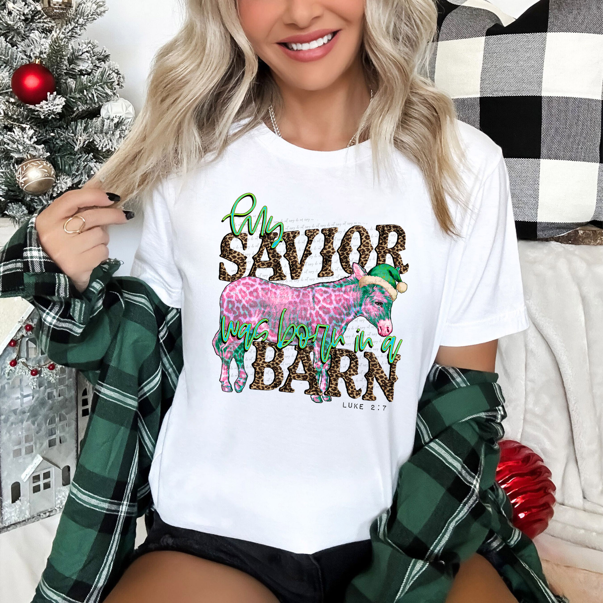 My Savior Was Born In A Barn Pink 69379 DTF transfer