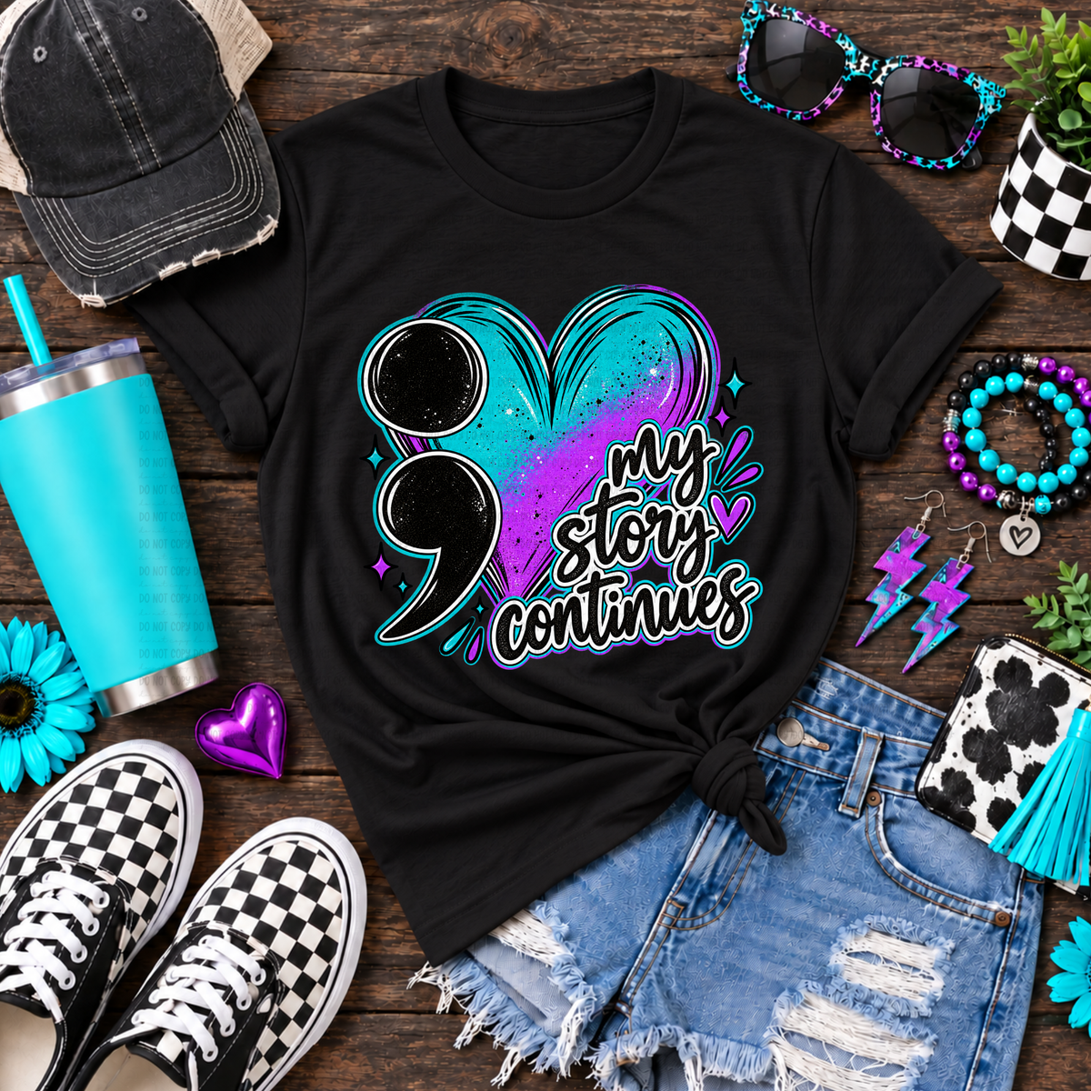 My story continues purple and teal heart (Revel) DTF Transfer