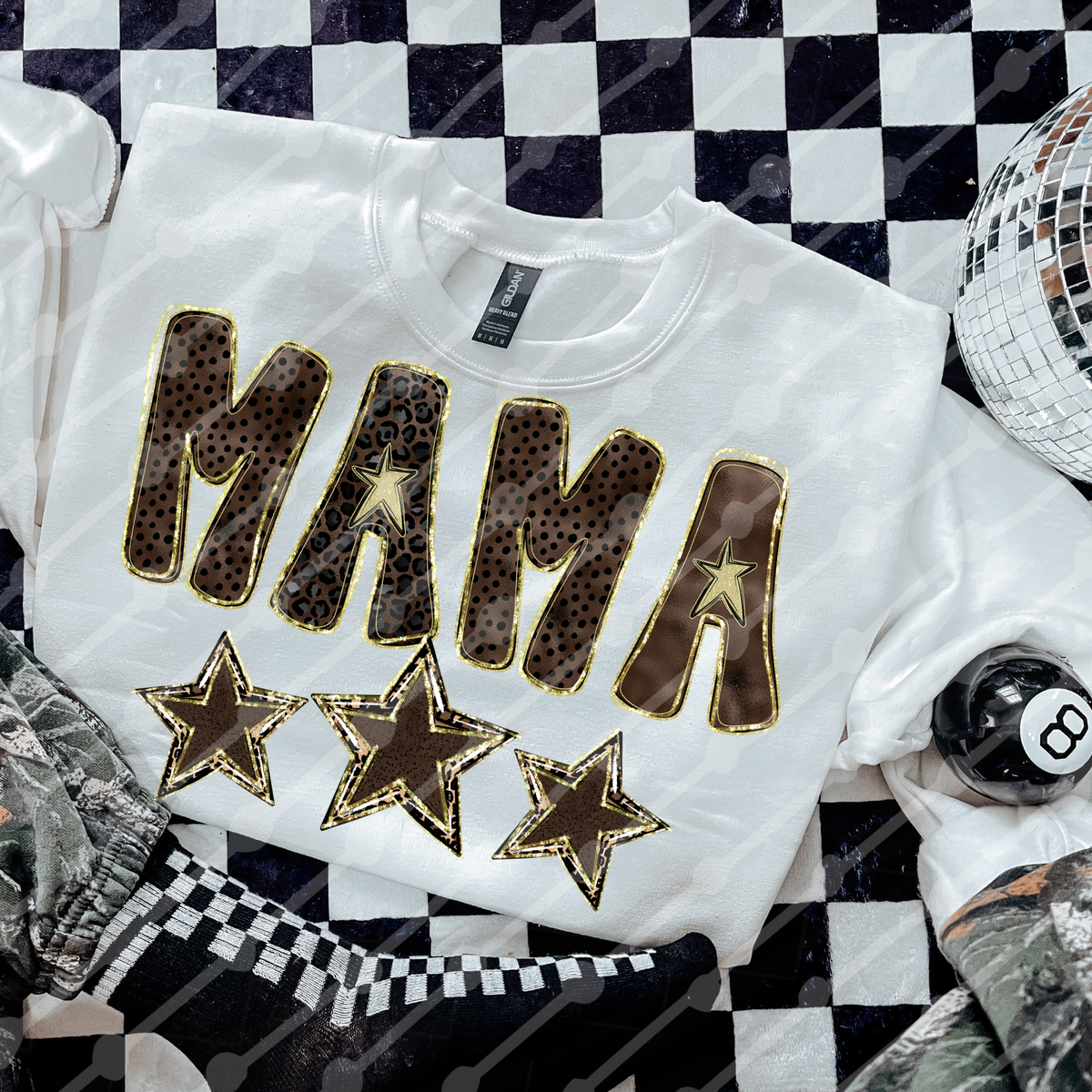 Mama leopard filled faux glitter outline (JBD) DTF Transfer
