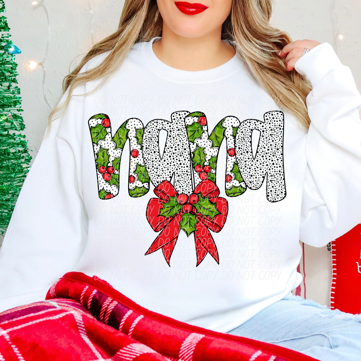 Nana Holly Leaves with Bow (City) DTF transfer