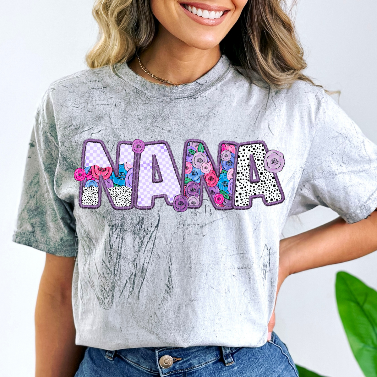 Nana Floral Purple Checkered (CITY) DTF transfer