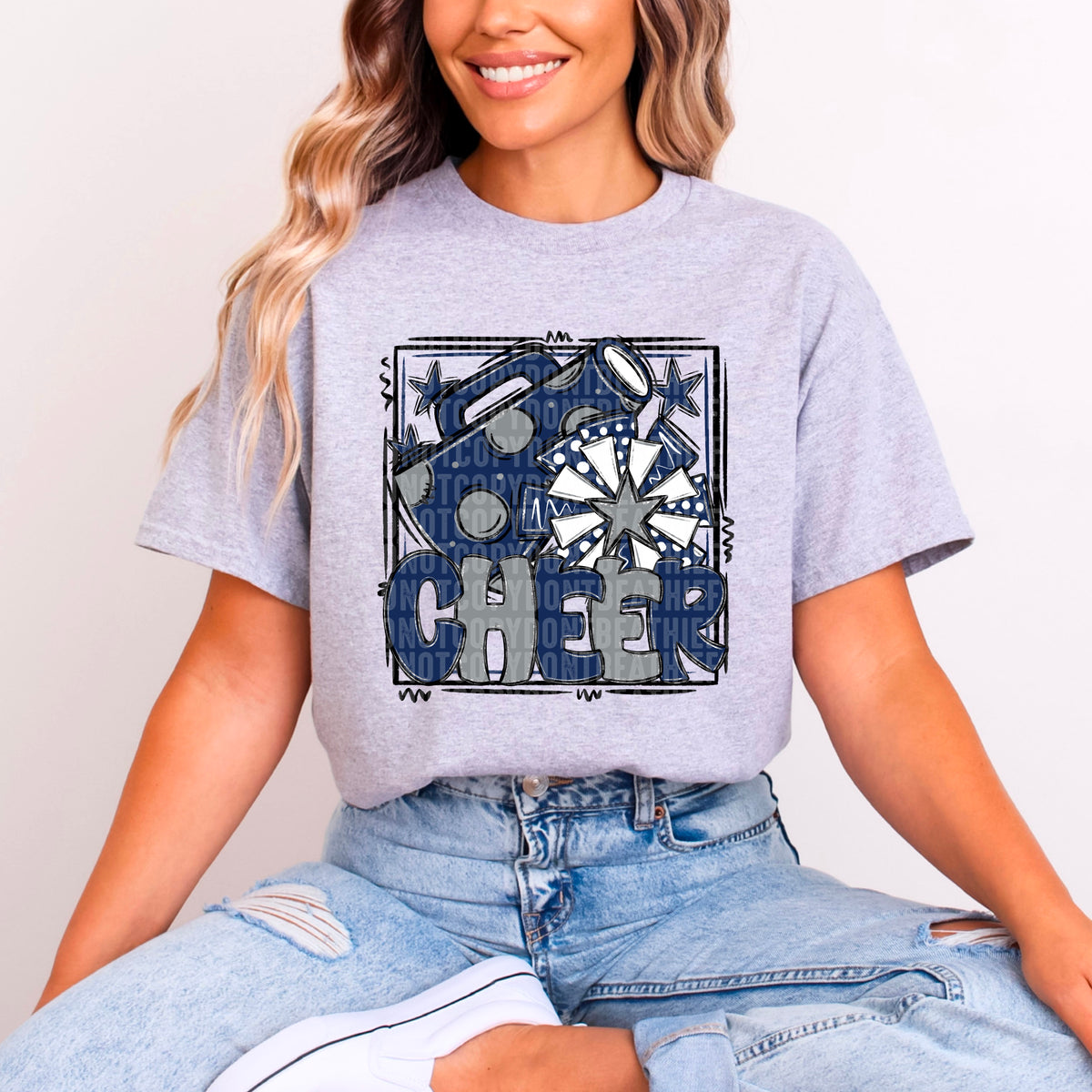 Cheer navy blue and grey with frame (SDD) 99320 DTF transfer