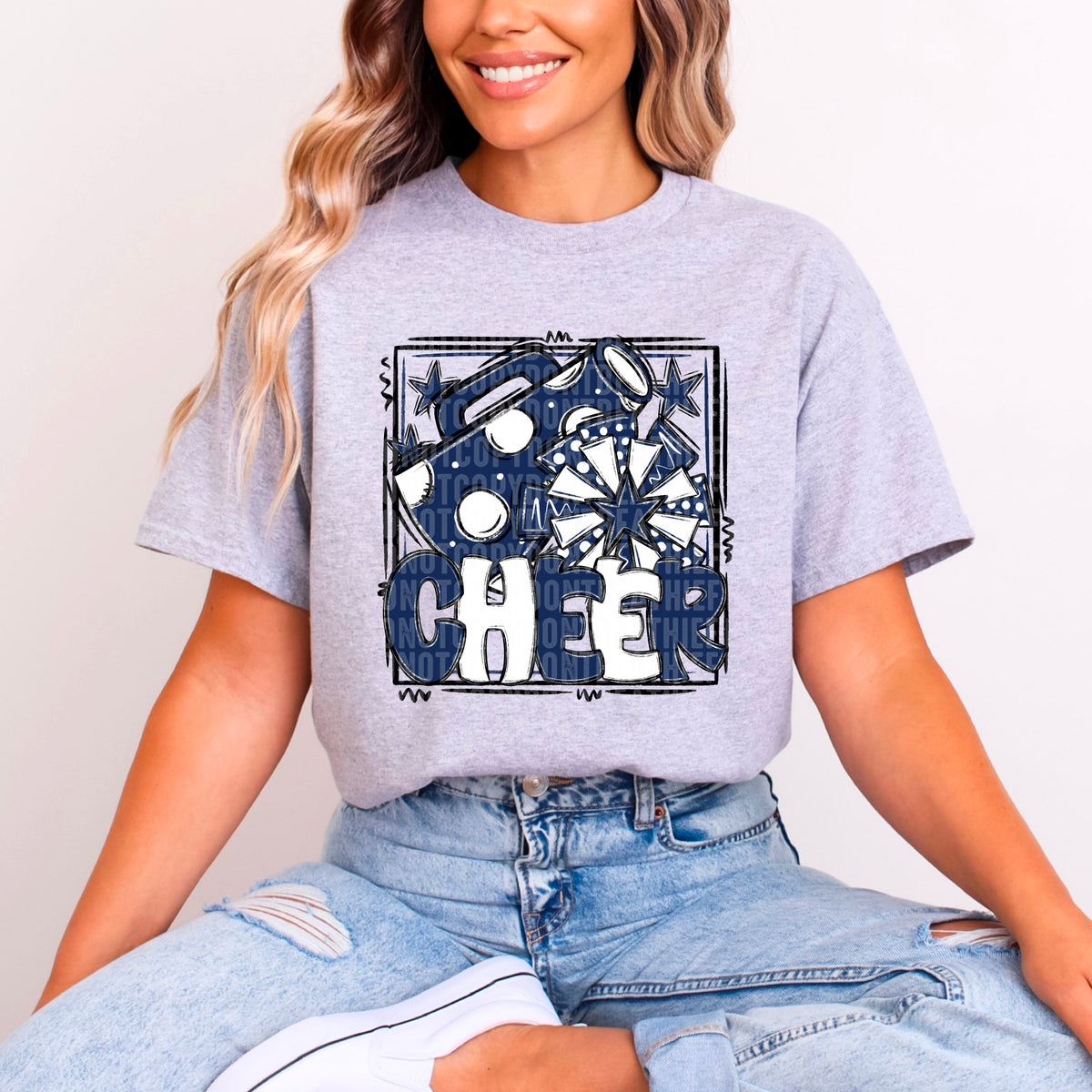 Cheer white and navy blue with frame (SDD) DTF transfer