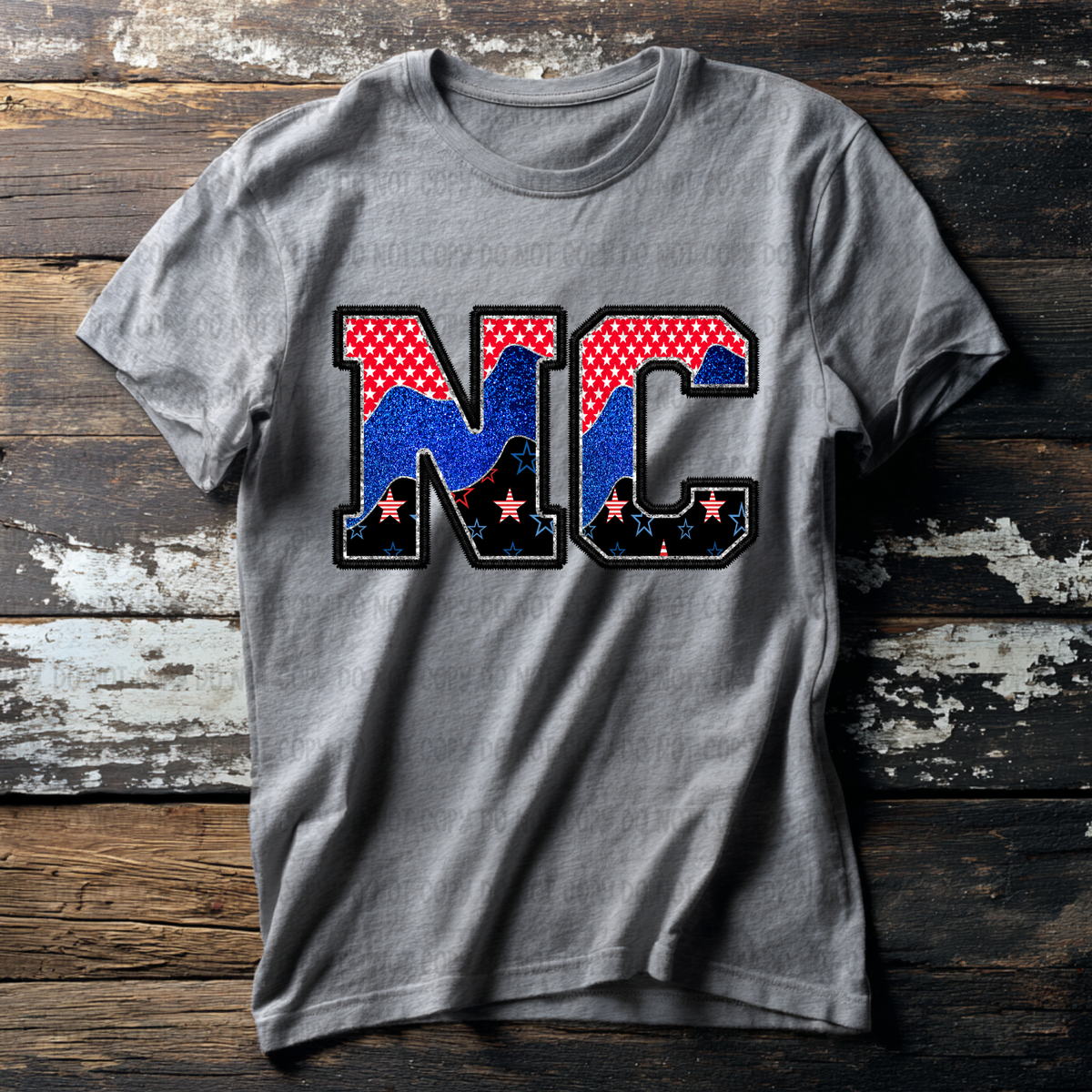 NC (red blue and black filled) (Revel) DTF Transfer