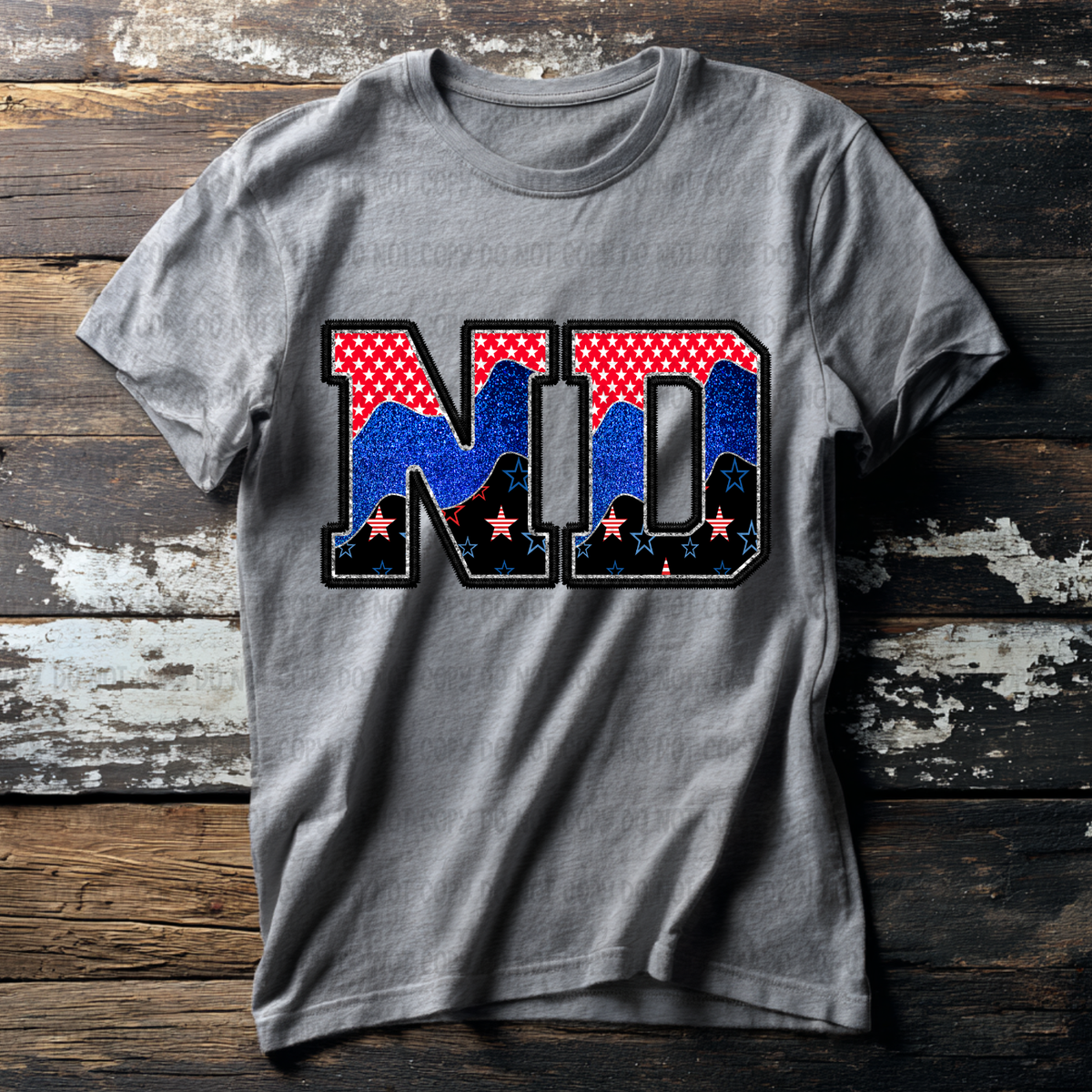 ND (red blue and black filled) (Revel) DTF Transfer