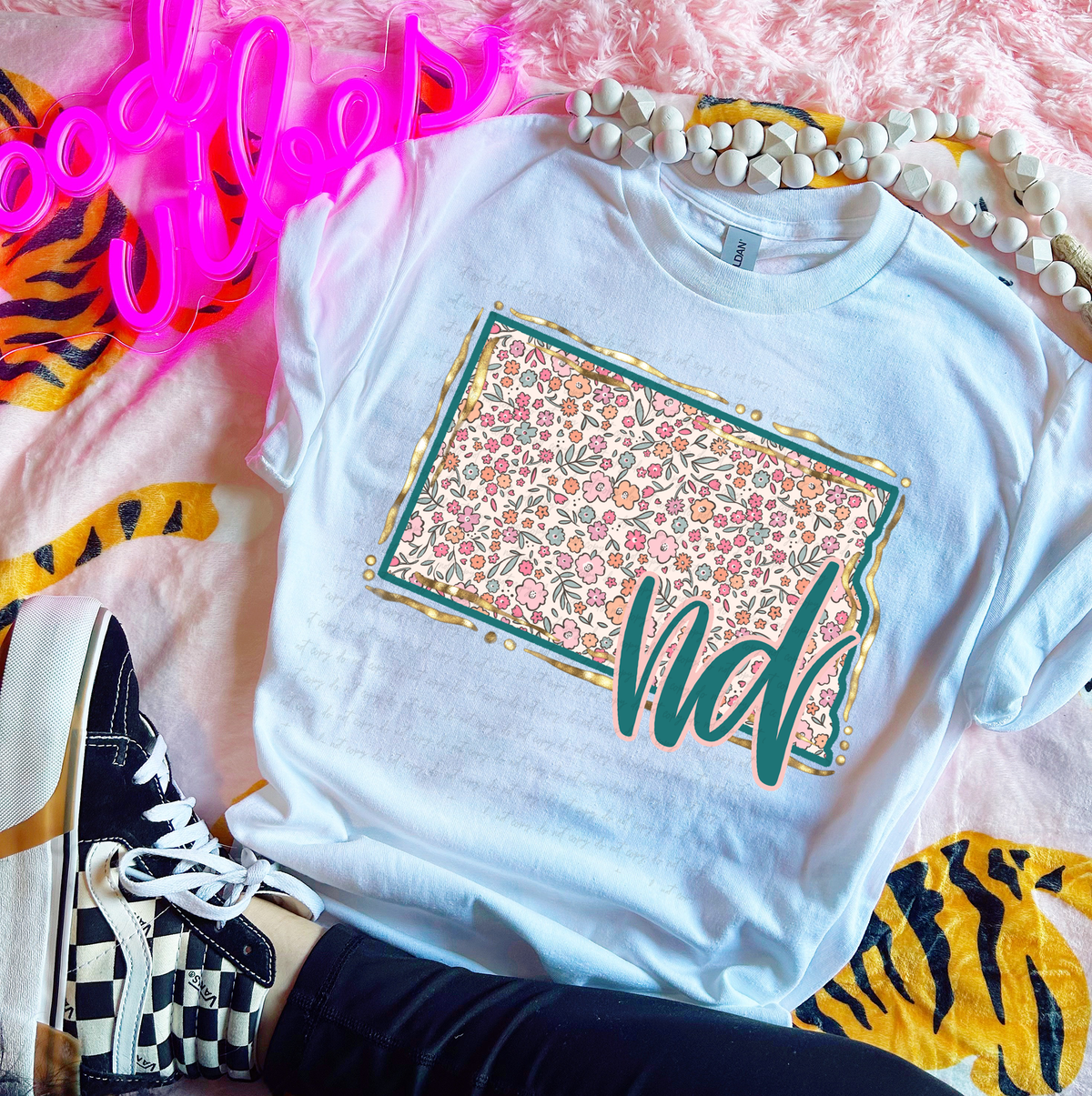 ND North Dakota Floral State Gold Outline 110073 DTF transfer